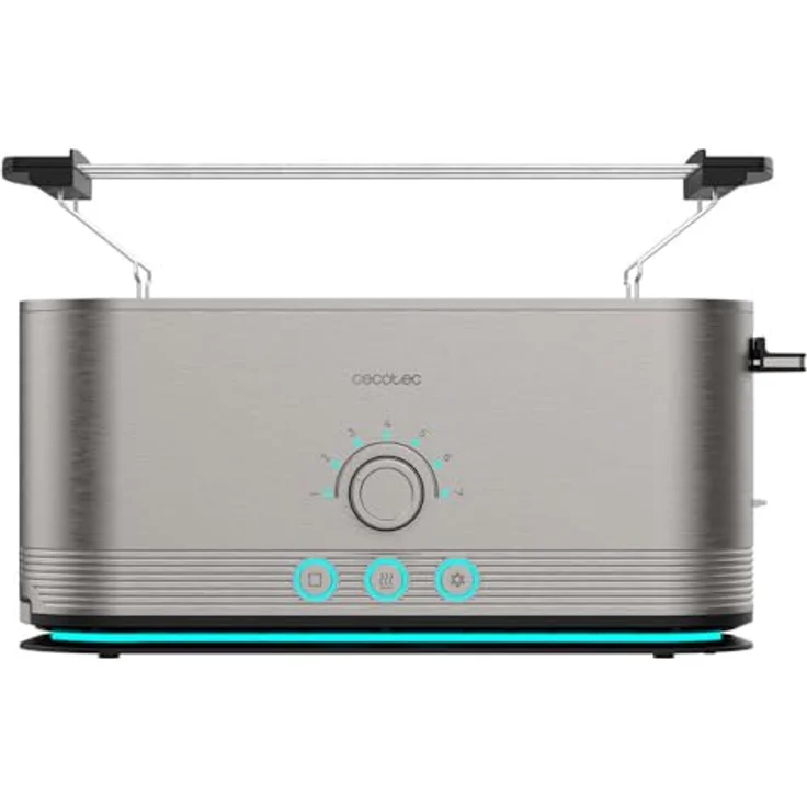 Cecotec Shine&Toast Extra, Vertikaler Toaster aus Edelstahl, 1050W, für 2 Scheiben, breiter Schlitz 3,8 cm, 7 Röststufen, Leuchtring, obere Stangen – Bild 2