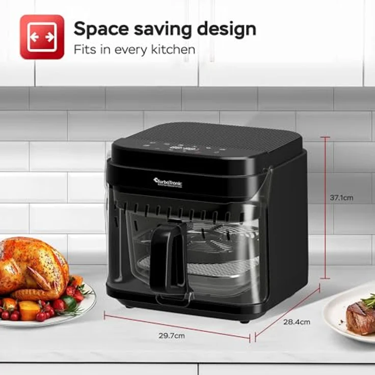 TurboTronic Heißluftfritteuse 5,5 L Glas – Digitale Heißluftfritteuse mit 8 Programmen, Touch-Display, 40–200 °C, BPA-frei, fettarm dank 3D-Turbo-Heißluft-Technologie – Bild 2