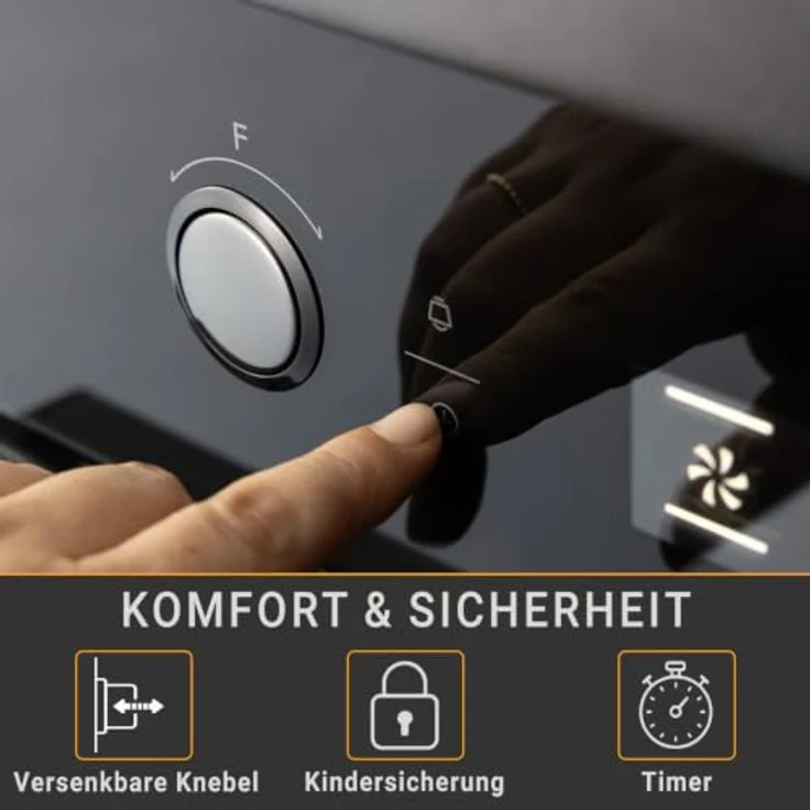 KKT KOLBE BO8015FB Pyrolyse Einbaubackofen 60 cm, 70L, Full-Black-Design, 3,2 kW, Pizzafunktion, Selbstreinigung, Umluft, Heißluft, 4-fach Wärmeschutzverglasung – Bild 7