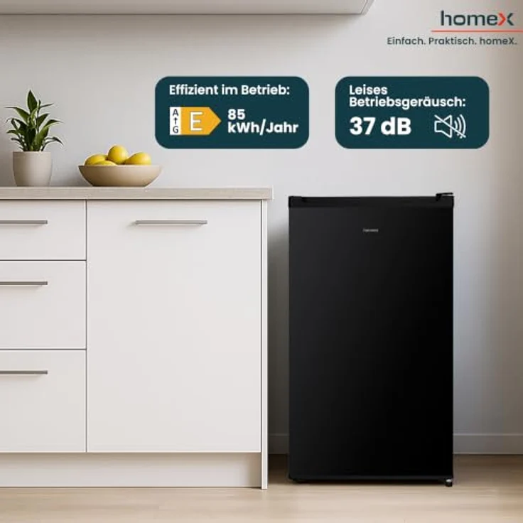 homeX CS0881-B Kühlschrank ohne Gefrierfach, 90L Nutzinhalt, freistehend, kompakt, schwarz – Bild 5