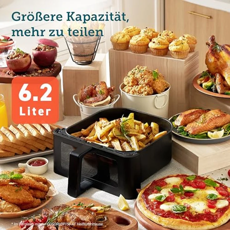 COSORI Heißluftfritteuse XXL 6,2L Airfryer 1700W, leise mit Rapid Air Technologie, 55% Energieeinsparung, 12 in 1 Heissluftfritteuse, für 3-5 Personen, inkl. 30 Rezeptbuch, one Touchcreen – Bild 4