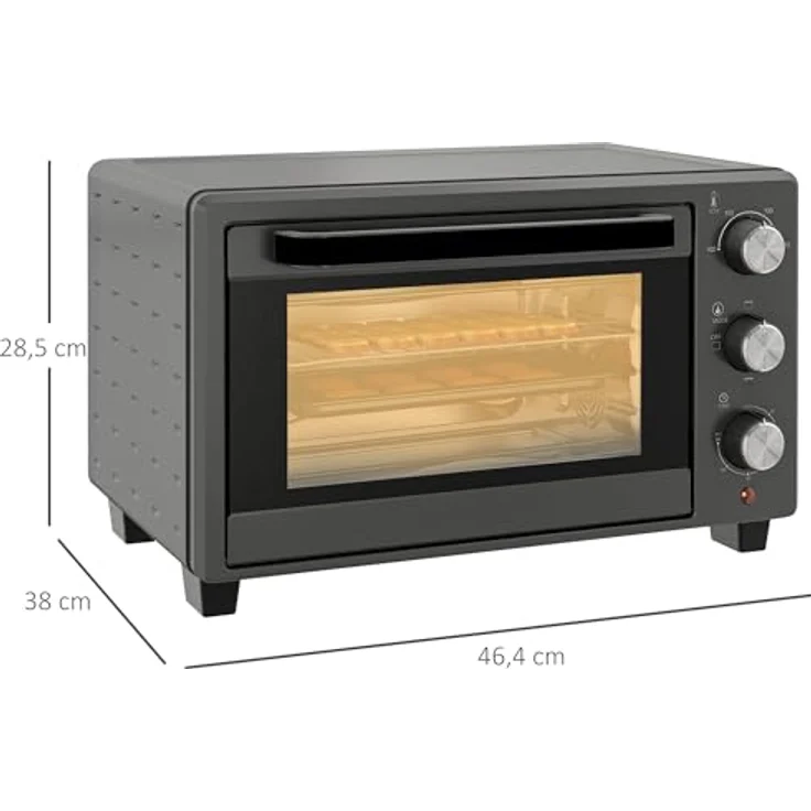 HOMCOM Minibackofen 21L 1400W 60 Min. Timer, Tischofen aus Edelstahl, Grau - Vielseitiger Mini Ofen mit präziser Temperaturregelung – Bild 5