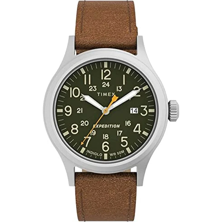 Timex Men's Expedition Scout, 40mm Quarzuhr mit grünem Zifferblatt und braunem Lederarmband, wasserdicht bis 50m – Bild 1