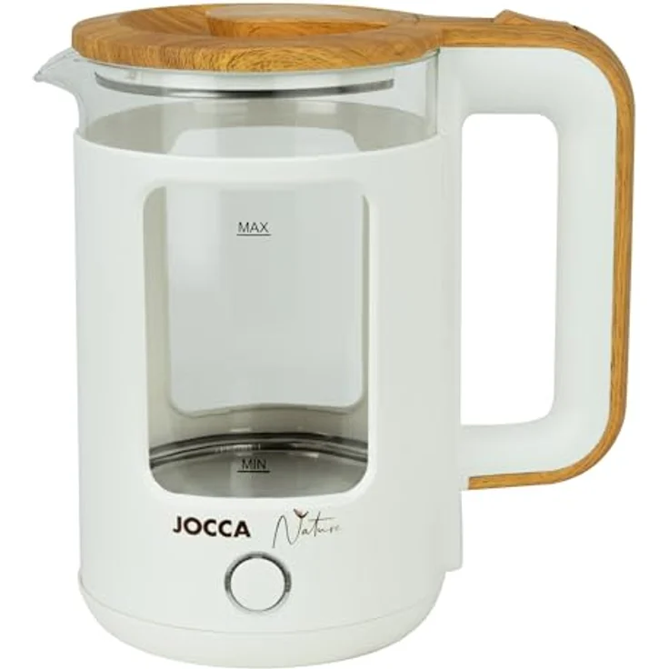 Jocca Elektrischer Wasserkocher 1,8 Liter Nature Line| Schneller Kocher| 360º drehbare Basis| Automatische Abschaltung| Elegantes Design| Borosilikatglas| Weiß – Bild 1
