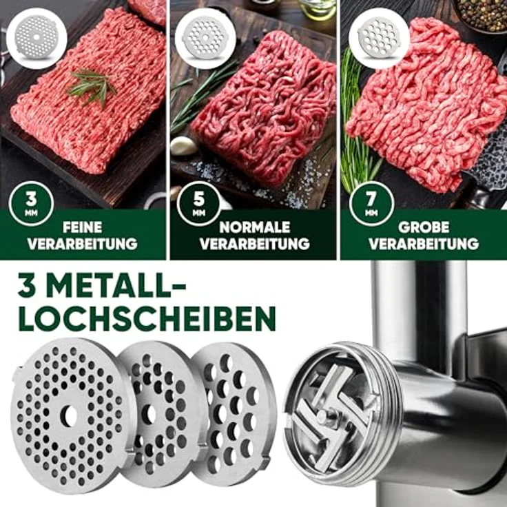 ProfiCook Fleischwolf PC-FW 1272, mit 3 Lochscheiben, Vor- und Rücklauffunktion, Edelstahlgehäuse – Bild 2
