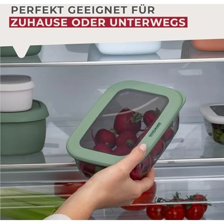 FACKELMANN Vorratsbox 1200ml, transparente Aufbewahrungsbox mit rauchgrünem Deckel, spülmaschinenfest, ideal für Meal Prep und unterwegs – Bild 4