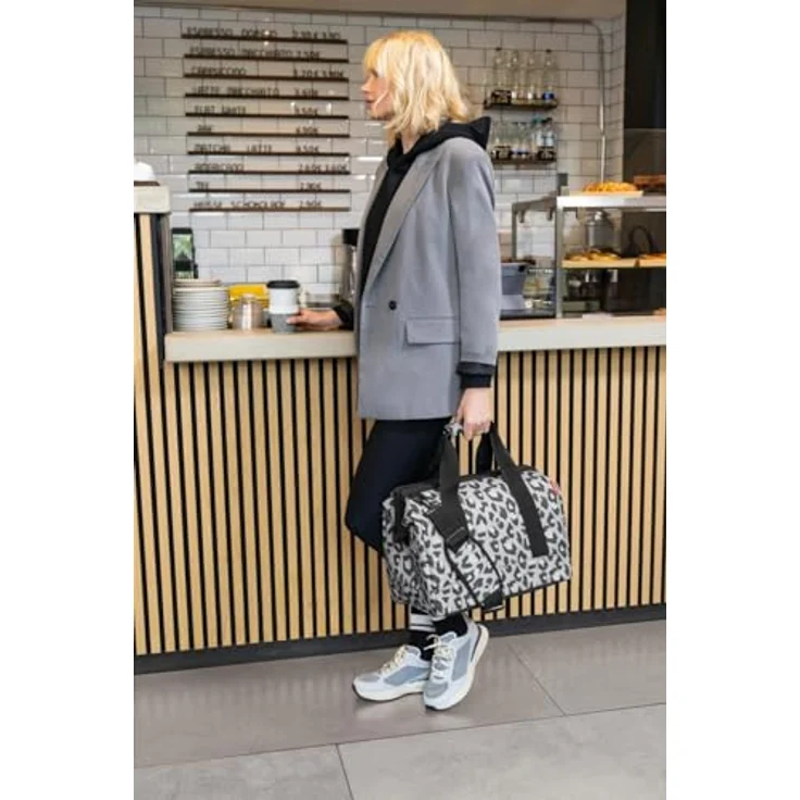 reisenthel allrounder L leo nero, Handtasche mit großem Stauraum und sechs Steckfächern, grau mit Leopardenmuster – Bild 7