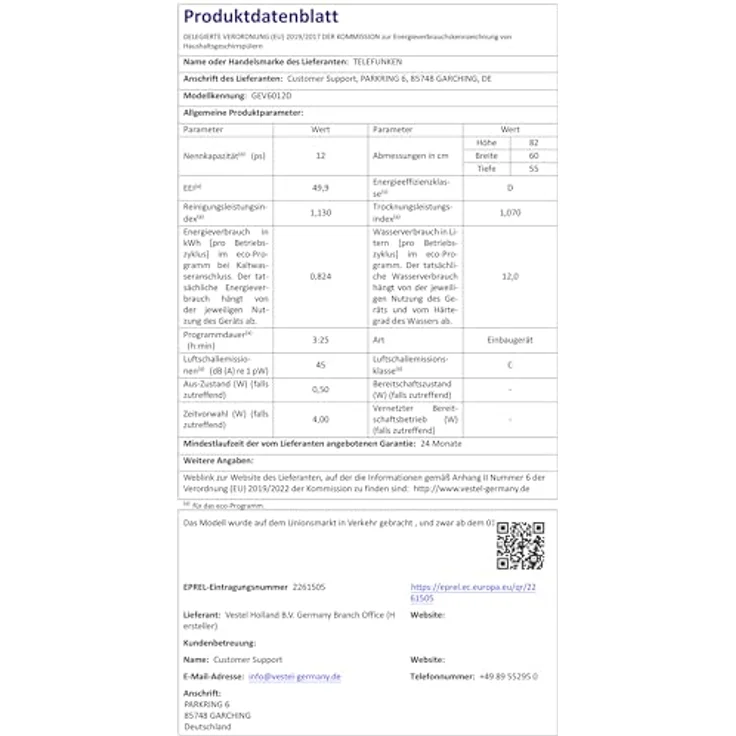 Telefunken GEV6012D, vollintegrierbarer Geschirrspüler 60 cm mit 12 Maßgedecken, 6 Programmen, AquaStop und leiser Betriebslautstärke 45 dB – Bild 11