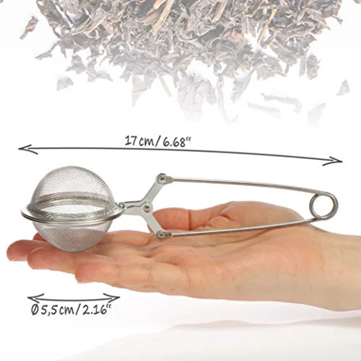 com-four® 2x Teezangen, Teeei in Kugelform aus rostfreiem Edelstahl 304, geschmacksneutral und spülmaschinengeeignet, Ø 5.5 cm, silberfarben – Bild 4