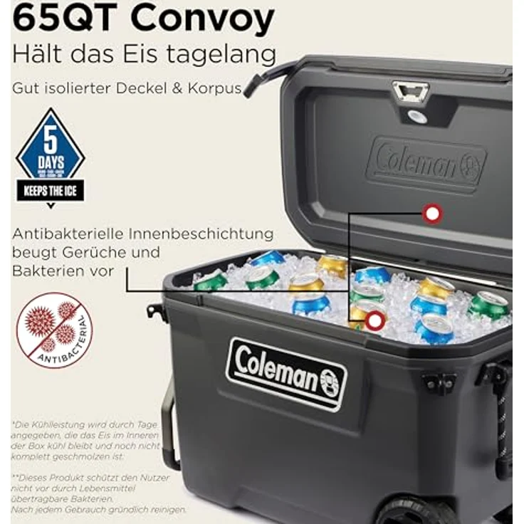Coleman Convoy 65 QT, Kühlbox mit 29 l Nutzinhalt, 120 Stunden Kühlleistung, dunkelgrau – Bild 3