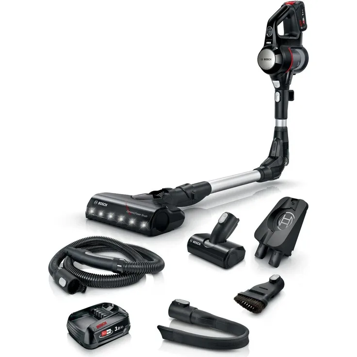 Bosch BCS712E Unlimited 7, Handstaubsauger mit AllFloor DynamicPower Düse, TurboSpin Motor, 2 austauschbaren Akkus, made in Germany, in rot
