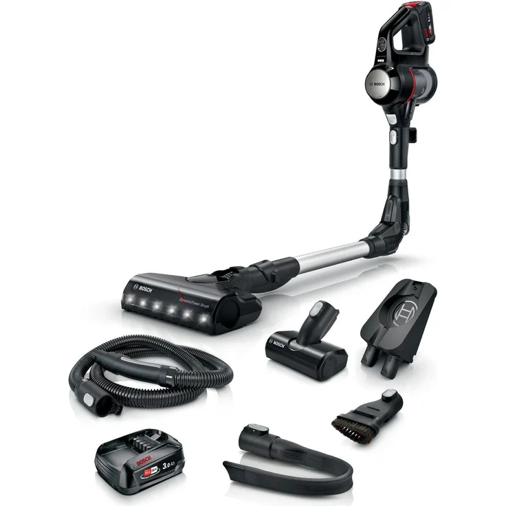 Bosch BCS712E Unlimited 7, Handstaubsauger mit AllFloor DynamicPower Düse, TurboSpin Motor, 2 austauschbaren Akkus, made in Germany, in rot