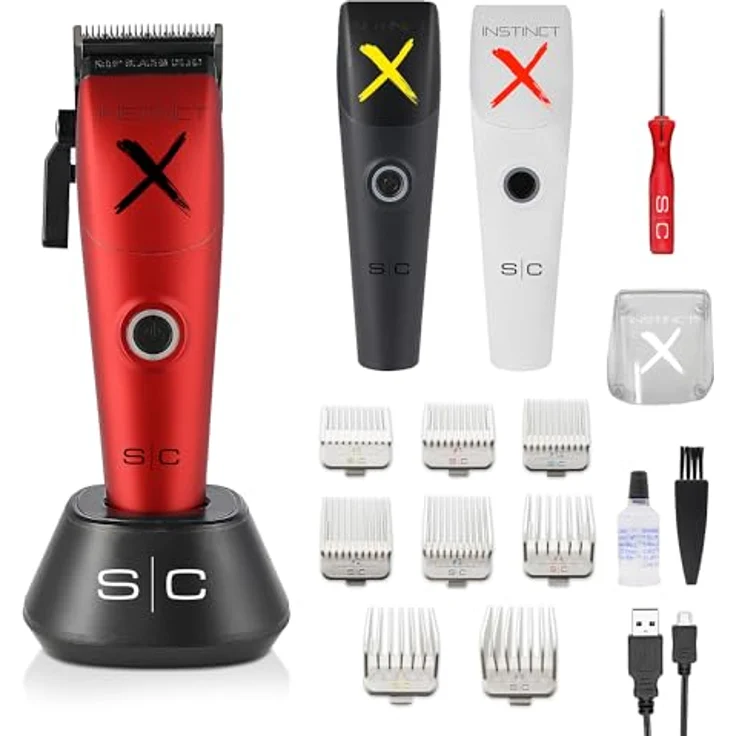Stylecraft Instinct Clipper Metal by Gamma Più, Professioneller Herren-Haarschneider mit Vektormotor und Dynamischer Drehmomentsteuerung, 180 Min Autonomie, Schwarz, Rot, Weiß – Bild 1