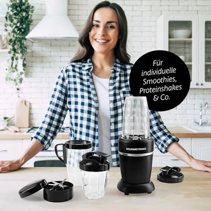 GOURMETmaxx Nutrition Mixer Pro 1000 W, Standmixer 10-tlg. Set mit To-go Deckel und Frischhaltedeckel, inkl. Mixbechern (300 & 550 ml) – Bild 8