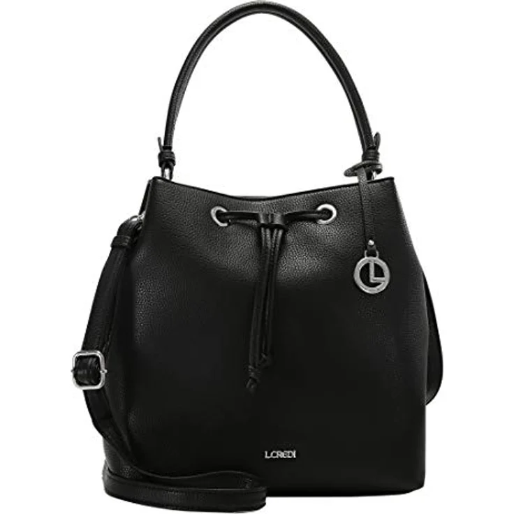 L.Credi Ebony Beuteltasche, Handtasche aus genarbtem Kunstleder mit Zugband-Reißverschluss, Schwarz, 28 cm – Bild 1