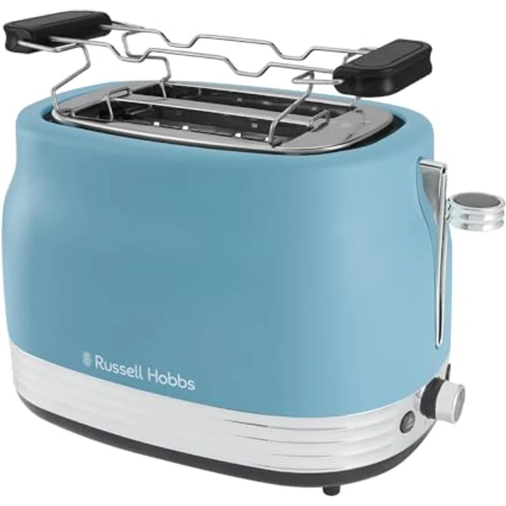 Russell Hobbs Toaster Hanley Retro Blau, 2 Scheiben, 6 Bräunungsstufen, extra breite Toastschlitze, Auftauen/Aufwärmen/Stoppfunktion, Brötchenaufsatz, Krümmelschublade, Lift & Look, 28651-56 – Bild 1