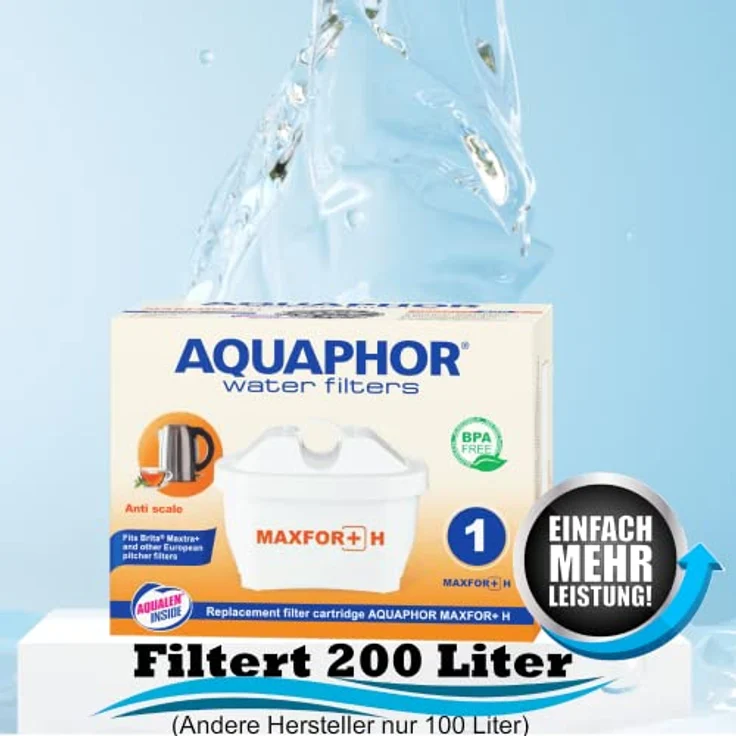 AQUAPHOR MAXPHOR+ MAXPHOR+ H Filterkartuschefür extra hartes Wasser Ersatzfilter Wasserfilter 6er Pack mit EXTRA KALKSCHUTZ AQUALEN für Tischwasserfilter – Bild 3