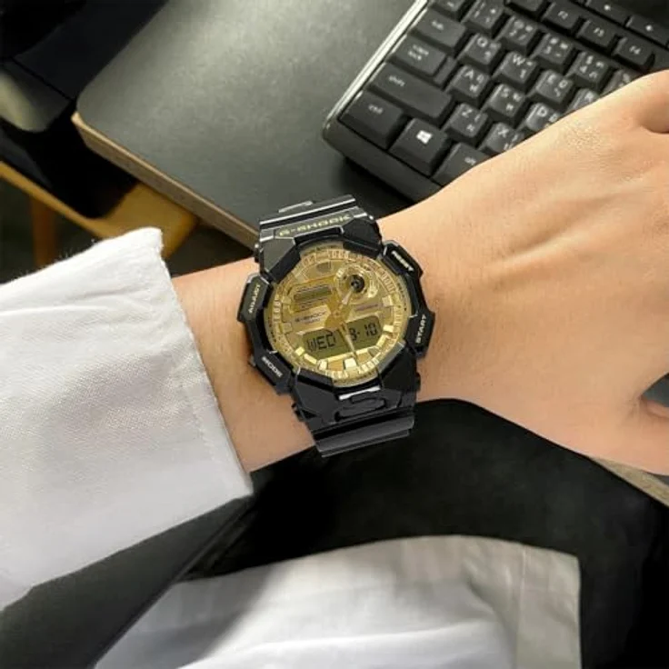 Casio G-Shock Herrenuhr Ana-Digi, schwarz/gold, Kunststoffband, Alarm, Stoppuhr, mineralglas, japanisches Quarzwerk – Bild 7