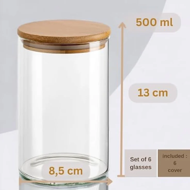 gouveo 6er Set Vorratsdose 500 ml rund aus Borosilikatglas mit Deckel - Robustes Vorratsglas, in verschiedenen Größen erhältlich – Bild 3