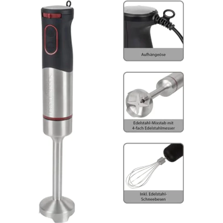ProfiCook PC-SMS 1226 2in1 Stabmixer-Set, 1000W,Variable Geschwindigkeitsregulierung, inkl. Schneebesen, Aufhängeöse, Edelstahl, Kunststoff, edelstahl-dunkelgrau – Bild 5