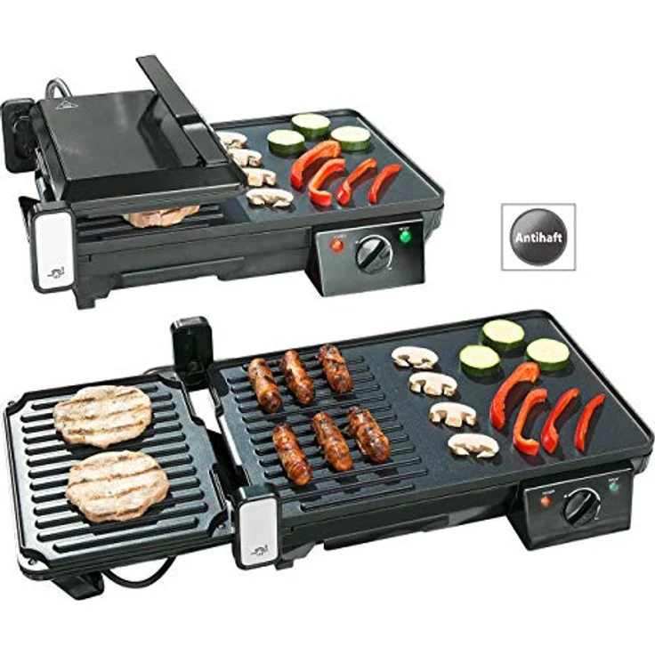 Rosenstein & Söhne Elektrogrill Tischgrill Elektrischer 2in1 Tischgrill mit Kontaktgrill, 2000W, schwarz – Bild 3