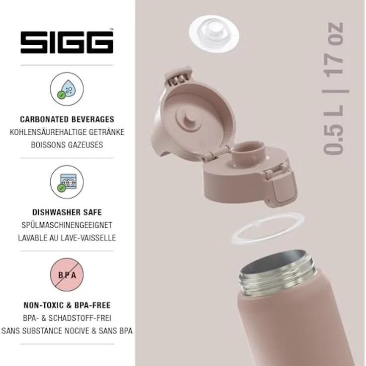 SIGG Shield Therm One Dusk, Isolierte Trinkflasche 0,5L, kohlensäurehaltig, auslaufsicher, spülmaschinenfest, BPA-frei, 90% recycelter Edelstahl, warmes Grau – Bild 3
