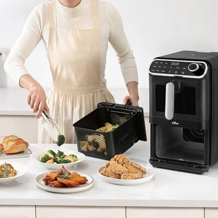 OLEIO Oleio Maestro Heißluftfritteuse Vertikale Doppelkammer, 2460 Watt, 11L, 2 Ebenen, Sichtfenster, Antihaftbeschichtung, spülmaschinenfeste Körbe, platzsparend, energiesparend – Bild 2