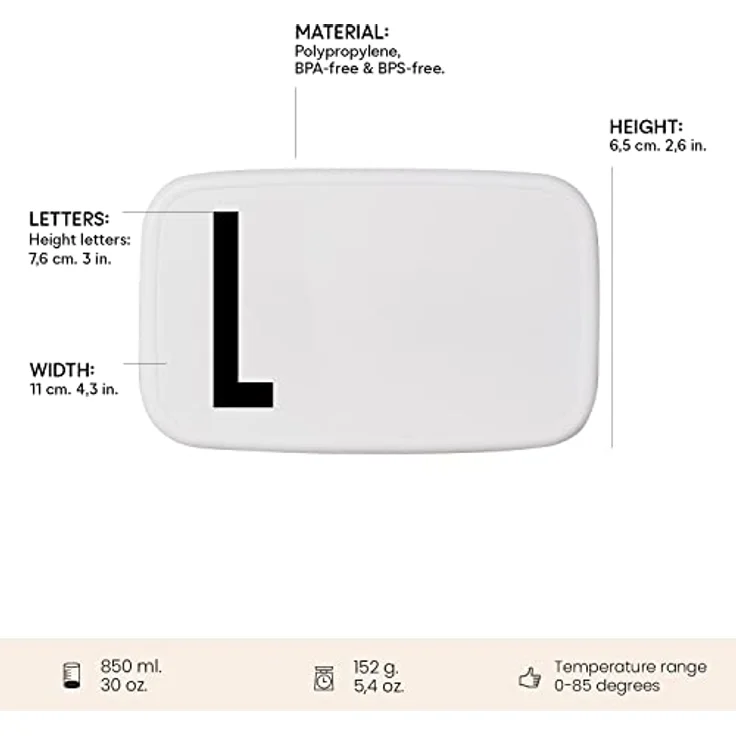 Design Letters Lunch Box, Kunststoff, weiß-schwarz, 18 cm – Bild 3
