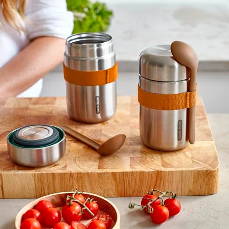 Black + Blum Food Flask, Lunchbox aus Edelstahl mit Löffel, Orange, vakuumversiegelt für 6 Stunden heiß und 8 Stunden kalt – Bild 3