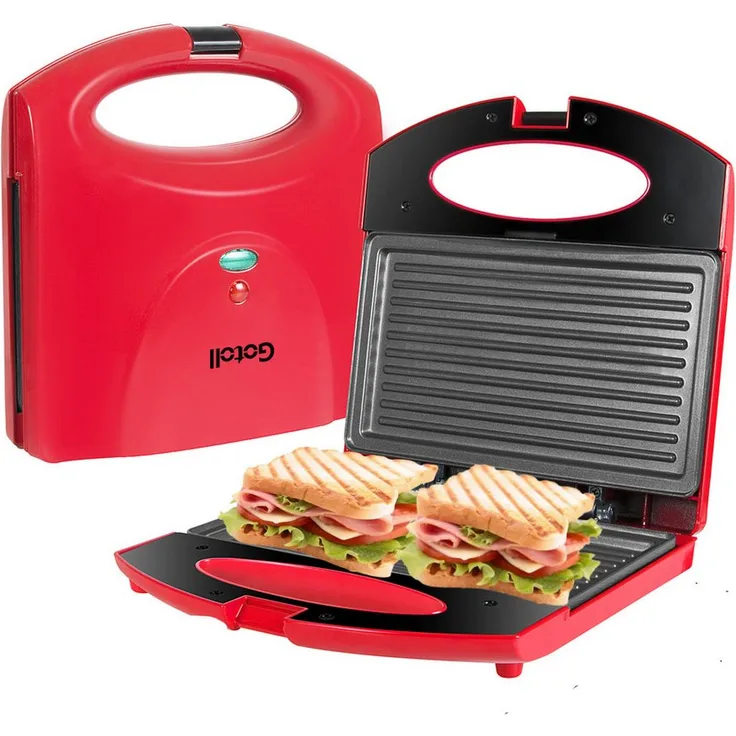 Gotoll Sandwichmaker GLHS115, 750 W, antihaftbeschichtete Platten, rutschfeste Füße, Sicherheitsverschluss, Kontrollleuchte für 2 XL-Toasts