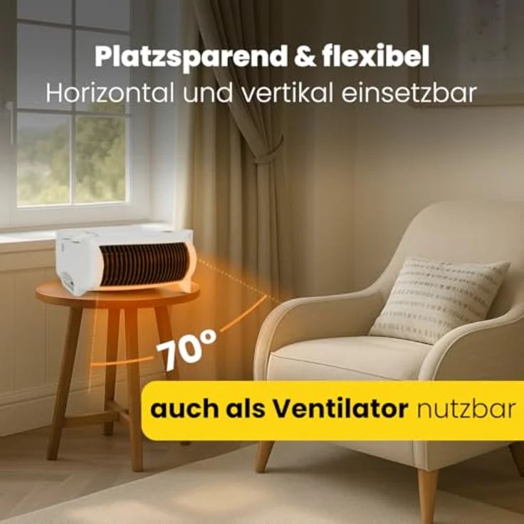 Clatronic HL 3838, mobiler Heizlüfter mit 2000W & 1000W, Ventilatorfunktion, Überhitzungsschutz und 2 Aufstellmöglichkeiten – Bild 4