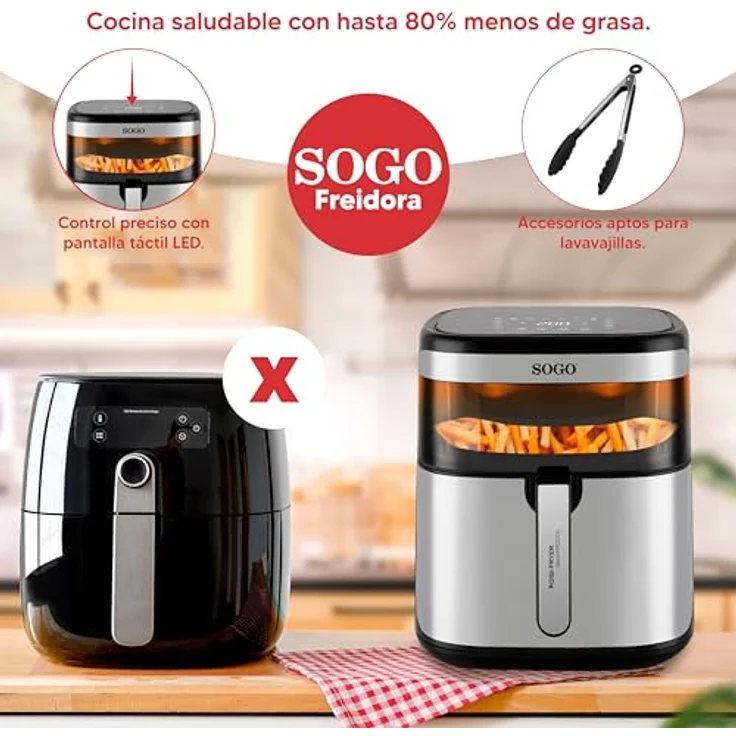 Sogo Heißluftfritteuse Vision PRO1700, 1700 W, 10 Kochfunktionen, digitales Rezeptbuch, Keramikbeschichtung – Bild 4