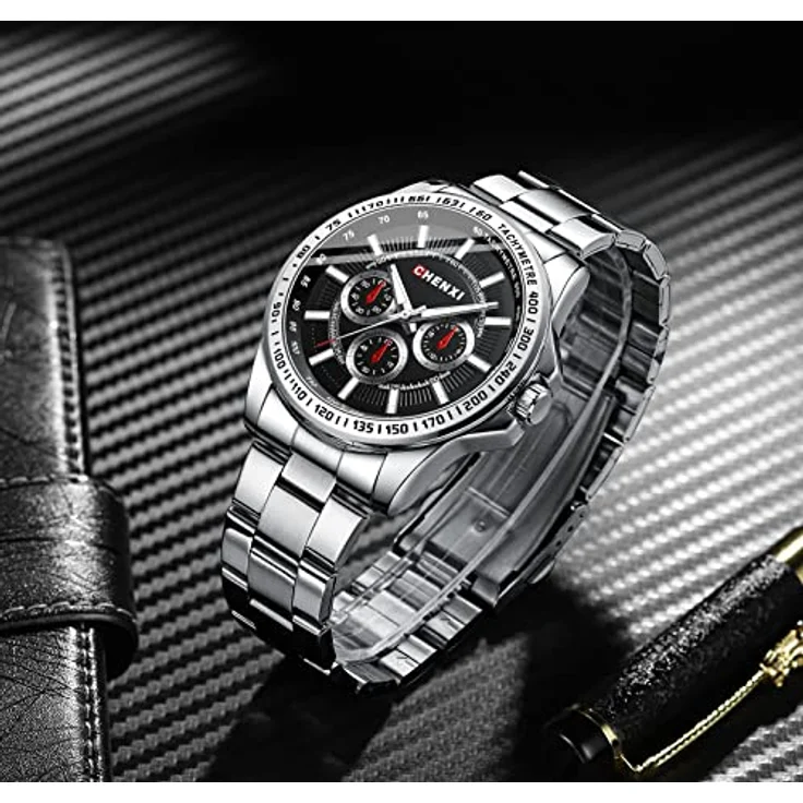 JewelryWe 2pcs Herren Analog Quarz Armbanduhr, Luxus Edelstahlarmband, 30m wasserdicht, Leuchtzeiger, Schwarz/Weiß – Bild 4