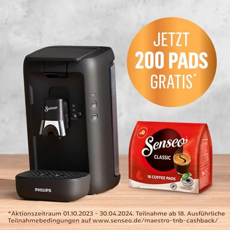 Philips Senseo Maestro Kaffeepadmaschine mit Kaffeestärkewahl und Memo-Funktion, 1,2 Liter Wasserbehälter, Grünes Produkt, Farbe: Schwarz (CSA260/60) – Bild 2
