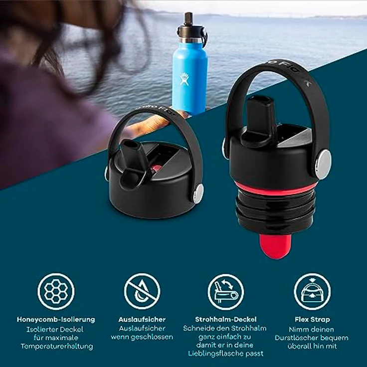 HYDRO FLASK - Trinkflasche 621ml (21oz) mit Strohdeckel - Vakuumisolierte, Wiederverwendbare Flasche aus Edelstahl - Auslaufsicherer Deckel - Heiß & Kalt - Kleine Öffnung - Indigo – Bild 3