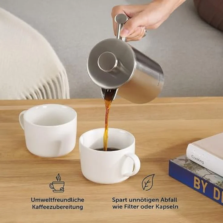 Blumtal French Press aus Edelstahl 350 ml (2 Tassen) - Thermo Kaffeebereiter doppelwandig isoliert mit Messskala inkl. Ersatzfilter & Anleitung, Spülmaschinengeeignet, Erhältlich in 3 Größen – Bild 4