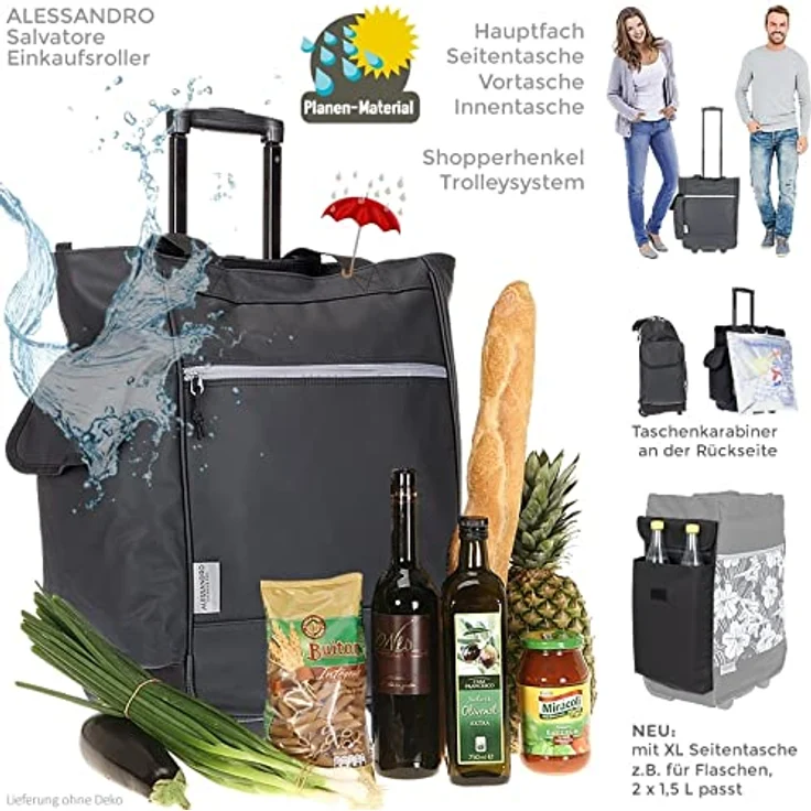 alessandro Einkaufsroller Shoppingtrolley Einkaufstrolley (12893 LKW-Plane Black), XL mit 38 Liter Stauvolumen und XL Seitentasche – Bild 2