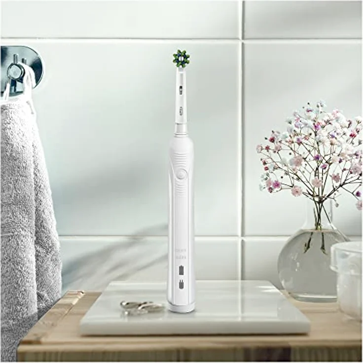 Oral-B Pro 1 750 Elektrische Zahnbürste, 1 Kopf und Reiseetui, entworfen von Braun, Weiß – Bild 2