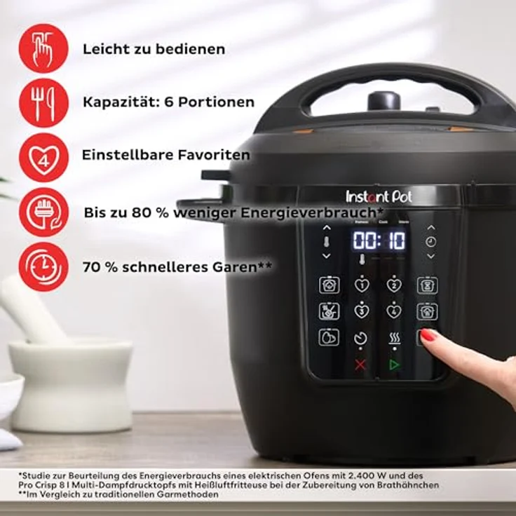 Instant Pot 7-in-1 Multikocher 5,7L – Schnellkochtopf, Schongarer, Dampfgarer, Joghurtbereiter, Edelstahl, Farbe Schwarz – Bild 3