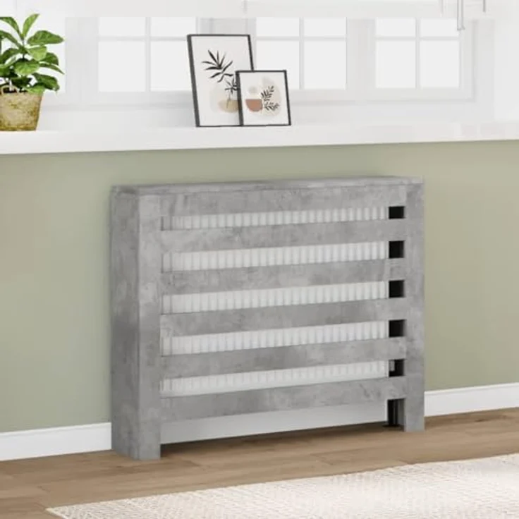 vidaXL Heizkörperverkleidung, Modernes Latten-Design, Betongrau Holzwerkstoff, für Wohnzimmer und zusätzliche Ablage – Bild 2