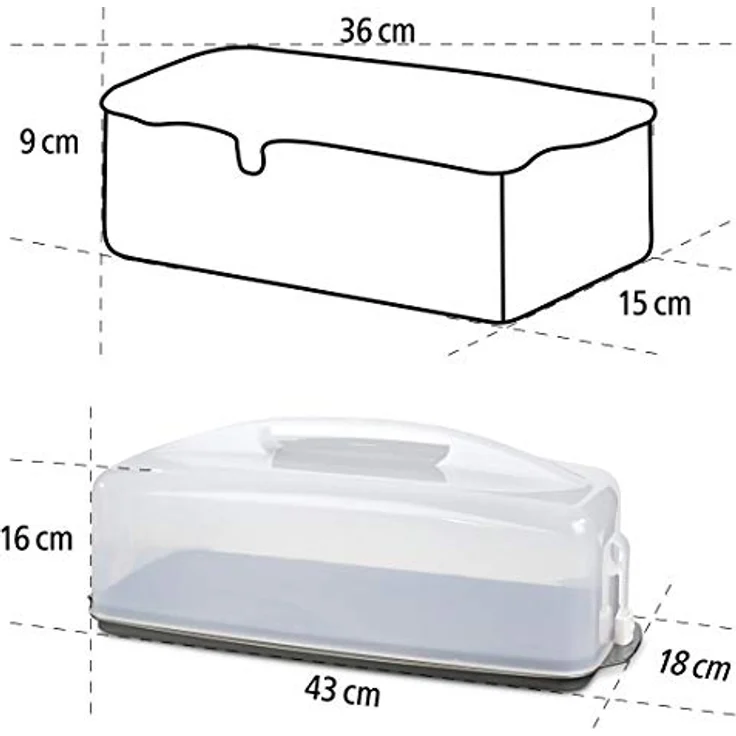 Xavax Kuchen-Transportbox (eckige Kuchenbox für Kastenkuchen, spülmaschinengeeigneter Kuchenbehälter mit Deckel und Tragegriff) schwarz – Bild 4