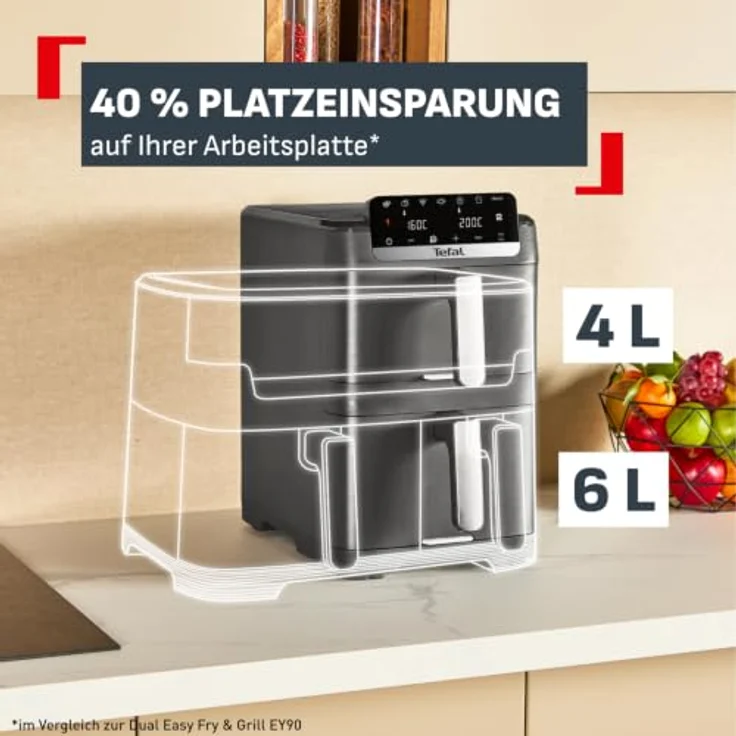 Tefal Easy Fry Crispy Stack, Doppelkammer-Heißluftfritteuse mit EvenFry-Technologie, 6 Programme, platzsparendes Design – Bild 3