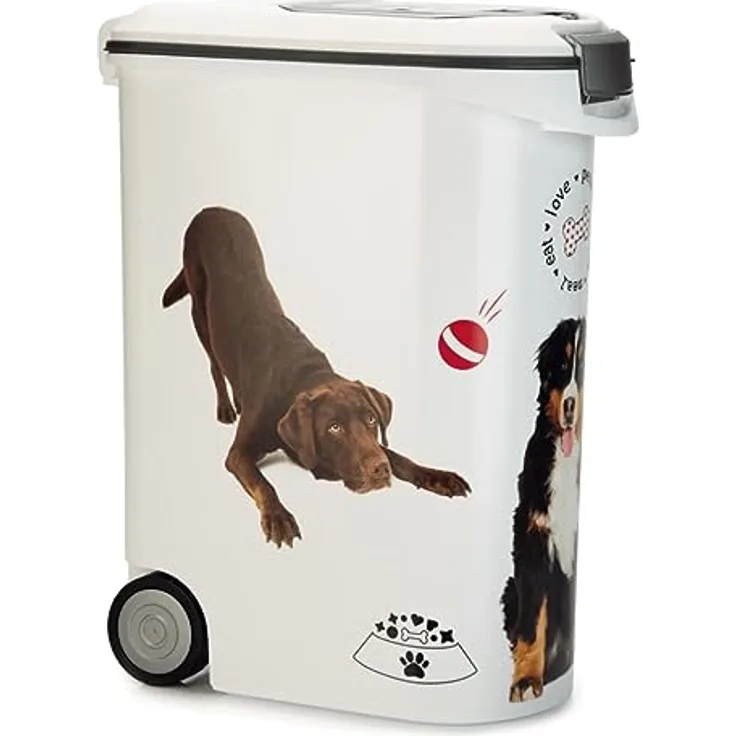 Curver Futter-Container 54 L, Love Pets Hunde, Weiß/Grau, 49,3 x 27,8 x 60,5 cm, 20 kg