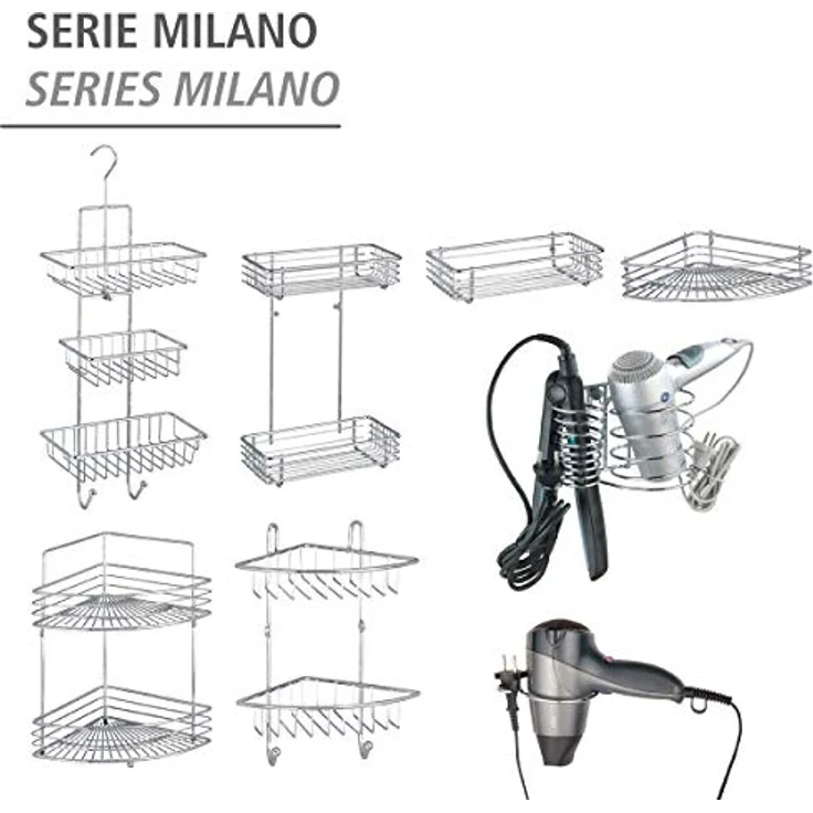 Wenko Haartrockner- und Glätteisenhalter "Milano", eleganter Wandhalter in verchromter Optik, platzsparend und mit Schraubmontage – Bild 7