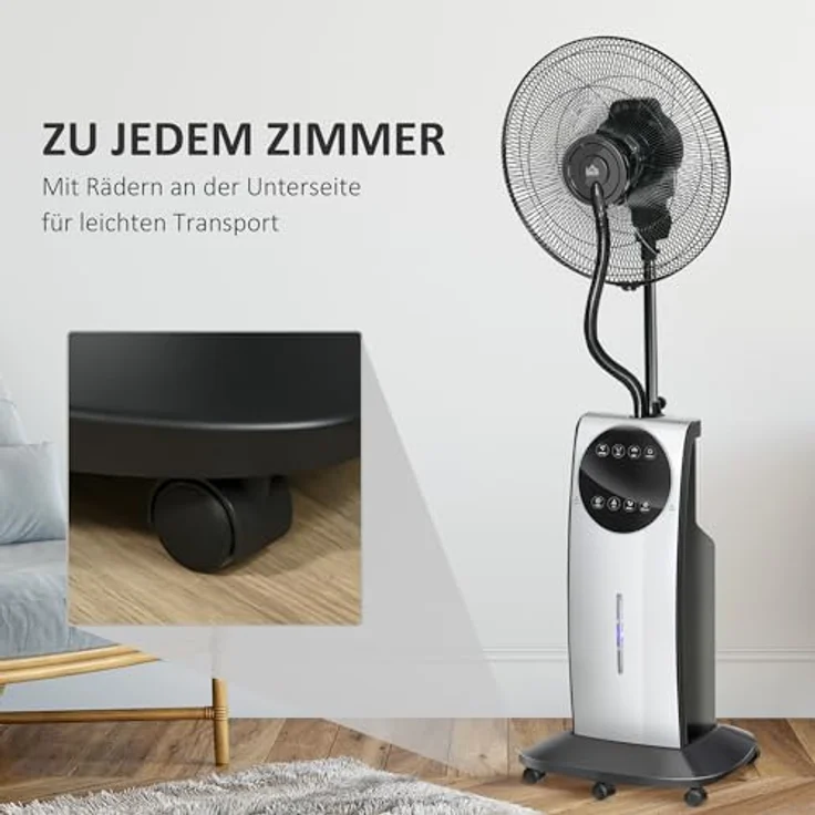 HOMCOM Nebel Ventilator mit Sprühnebel, Standventilator mit Wasserkühlung, Fernbedienung, 90W Kühlventilator mit 3,1 L Wassertankkapazität, 3 Luftmodi, Schwarz - Preisvergleich – Bild 3
