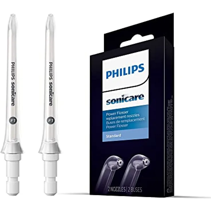 Philips Sonicare Standarddüse F1 für Mundduschen HX3042/00, Doppelpack; Mundwasser Flosser für die Verwendung mit dem kabellosen Philips Sonicare Power Flosser