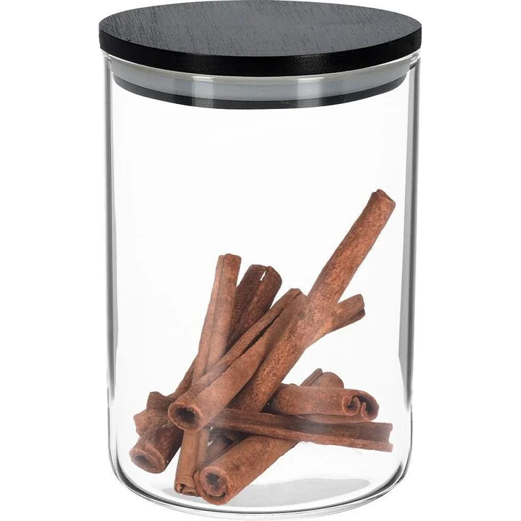 Koopman LISTA Vorratsglas, H 13 cm, Borosilikatglas mit schwarzem Bambusdeckel, 575 ml, luftdicht