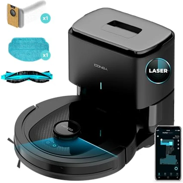 Cecotec Robot-Staubsauger Conga 7490 Ultimate Home X-Treme, 4000 Pa. 120 Minuten Akkulaufzeit, Laser-Navigation und Selbstentleerungsstation, 4-in-1-Reinigung, Multifunktionsbürste, App. – Bild 1