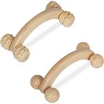 Relaxdays Massage Set Holz, 2 Massageroller mit Griff, manuelle Massagegeräte für Rücken, Nacken, Arme & Beine, natur
