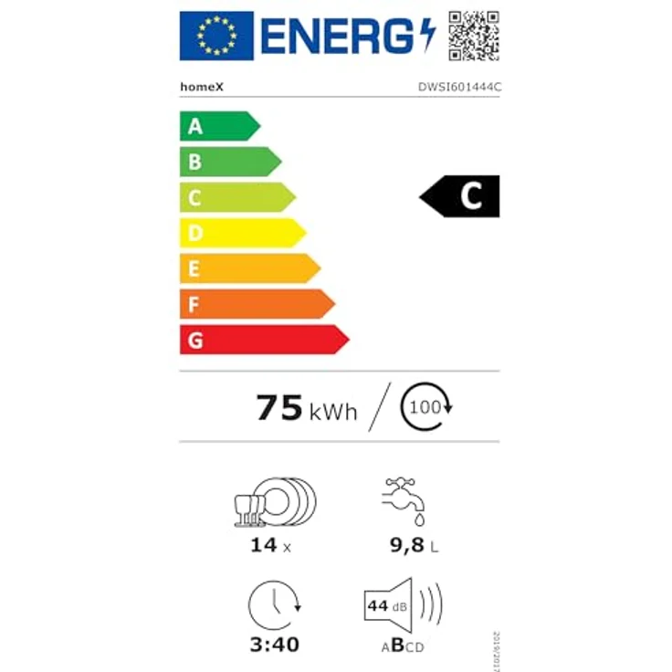 homeX DWSI601444C Geschirrspüler 60 cm, teilintegrierbare Spülmaschine für 14 Maßgedecke, 7 Programme, AquaStop, 44 dB, Edelstahl-Innenraum – Bild 14